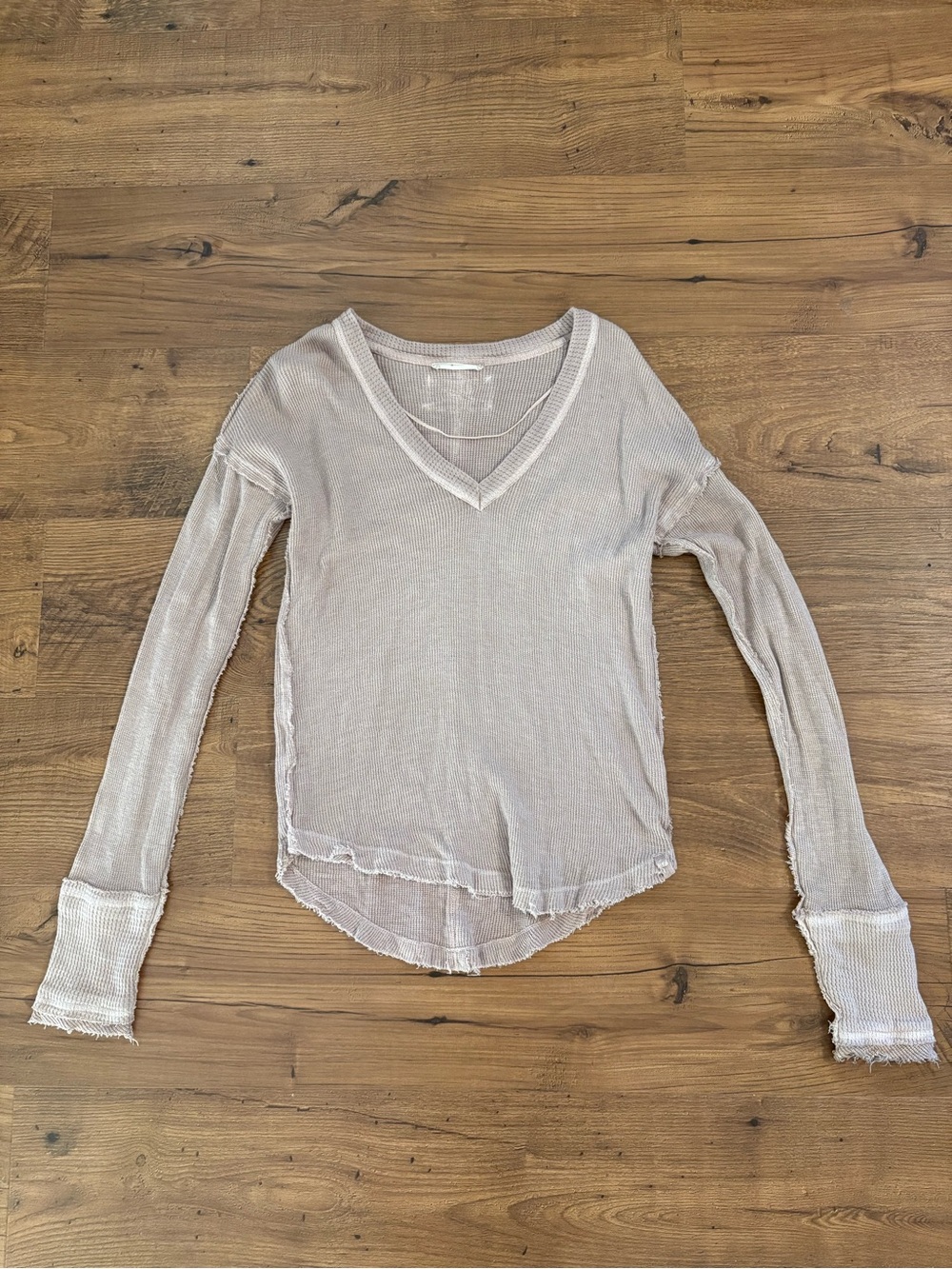 We The Free Beige Long Sleeve V-Neck Top